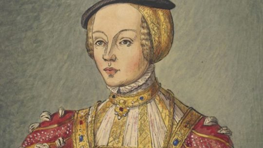 Elżbieta Habsburżanka. Grafika Aleksandra Lessera według XVI-wiecznego portretu.