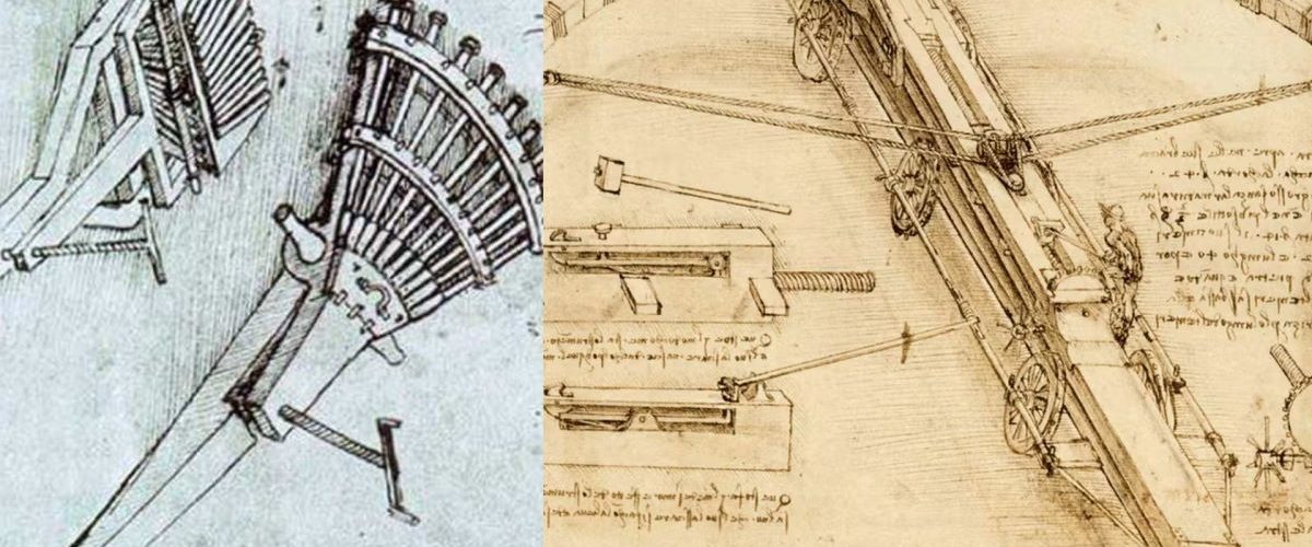 Karabin maszynowy i wielka kusza w wyobrażeniu Leonarda da Vinci