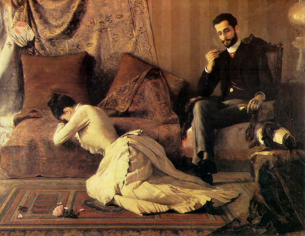 Kłótnia małżeńska. Obraz z końca XIX wieku.