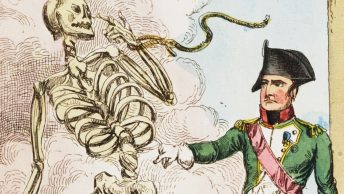 Napoleon Bonaparte na angielskiej karykaturze z 1815 roku.