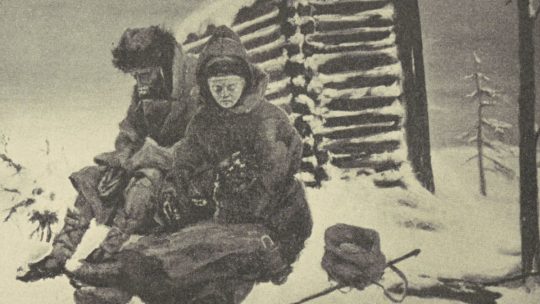 Odpoczynek zbiegłych zesłańców na Sybir. Grafika XIX-wieczna