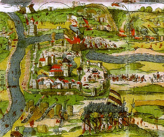 Polska artyleria podczas oblężenia Połocka w 1579 roku (domena publiczna).