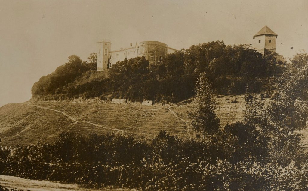 Zamek w Wysuczce na zdjęciu z okresu międzywojennego (domena publiczna).
