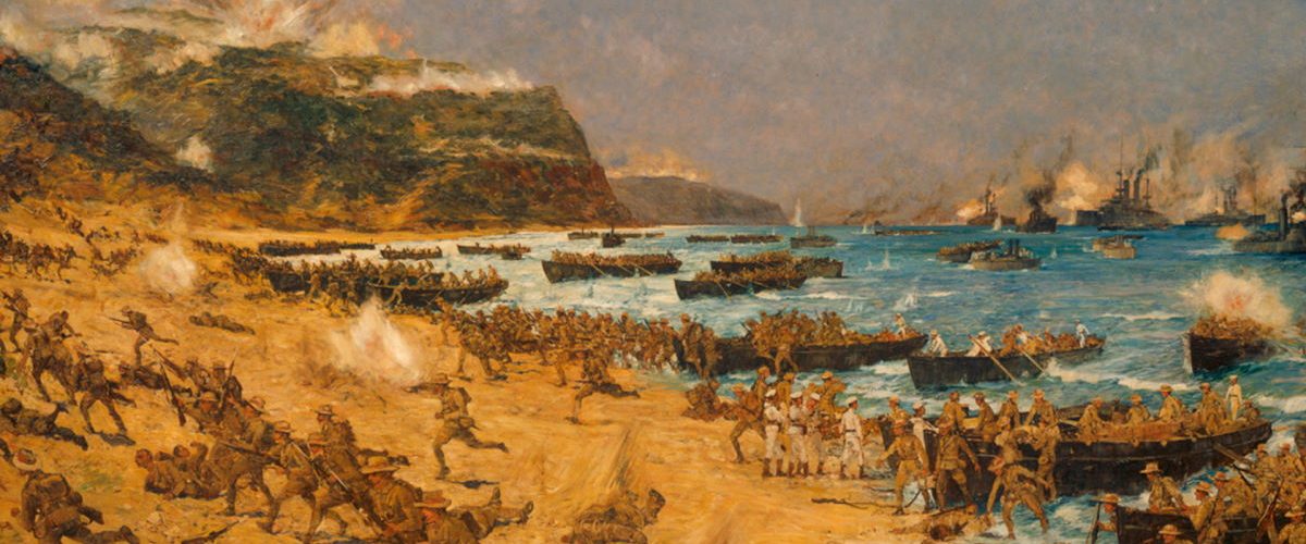 Desant na Półwyspie Gallipoli. Obraz Charlesa Dixona.