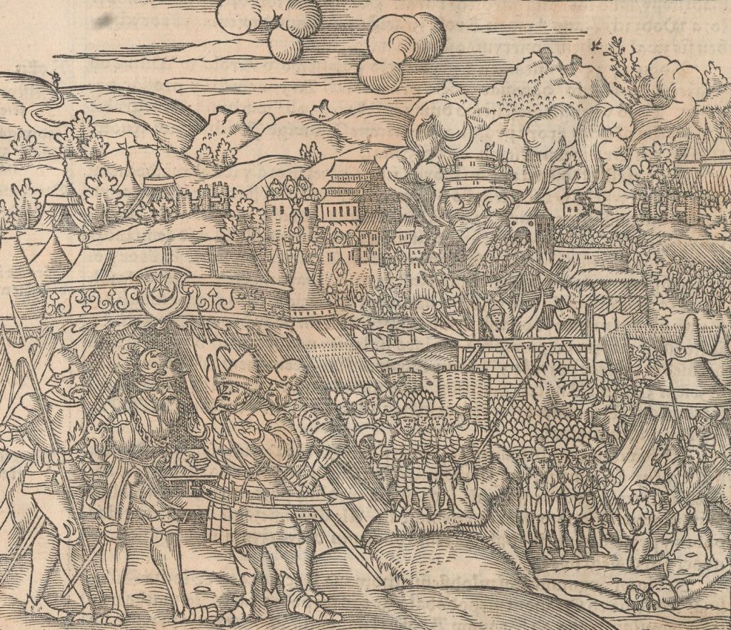 Hetman Jan Tarnowski podczas oblężenia Staroduba 1535. Drzeworyt z Kroniki Marcina Bielskiego (domena publiczna).