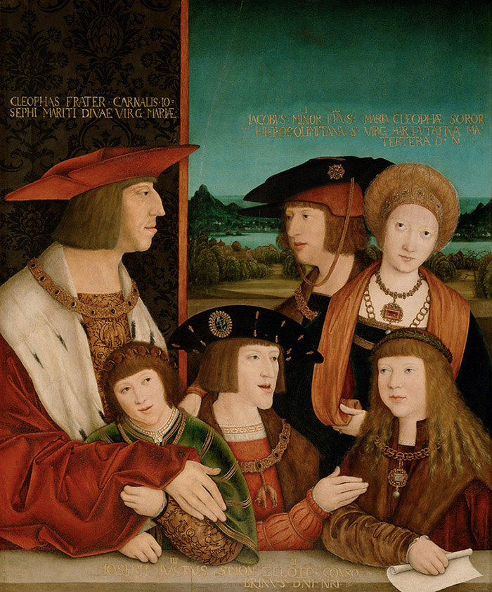 Obraz Bernharda Strigela przedstawiający cesarza Maksymiliana wraz z rodziną. Karol siedzi w środku (domena publiczna).