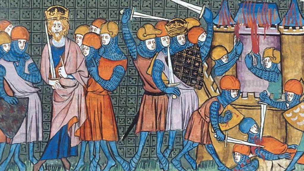 Zwyczjany dzień w wojsku Karola Wielkiego. Francuska miniatura z XIV wieku.