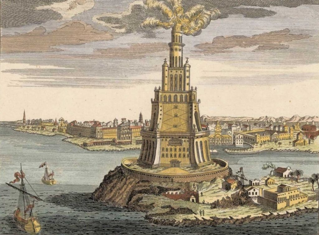 Aleksander założył wiele miast na trasie swoich podobjów. Na ilustracji wyobrażenie Aleksandrii w czasach ptolemejskich (domena publiczna).