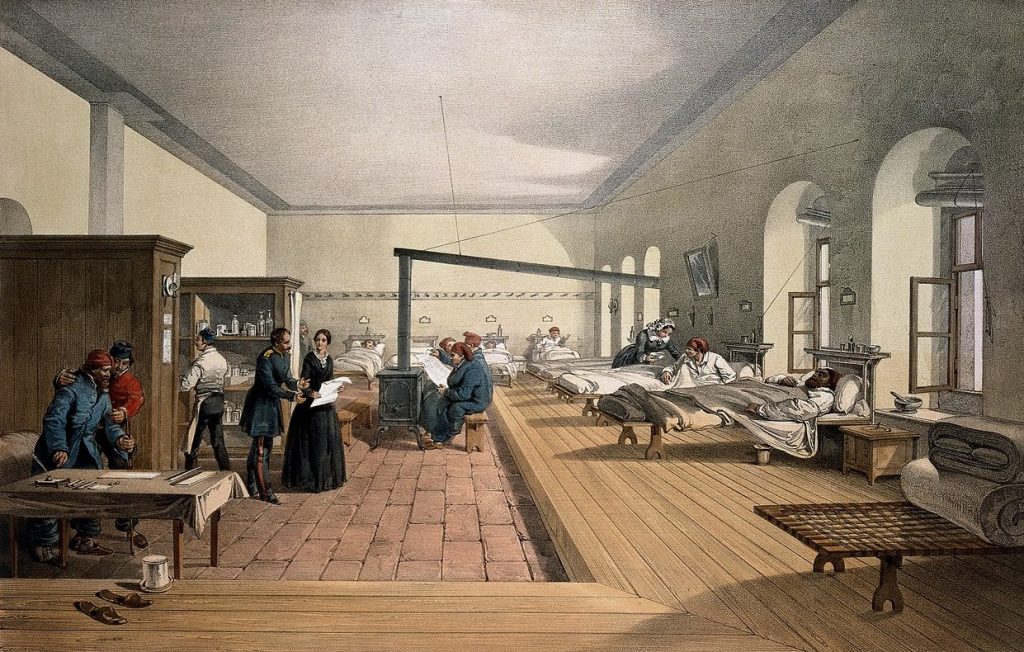 Florence Nightingale wśród rannych (William Simpson/domena publiczna).