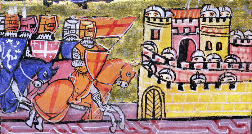 Krzyżowcy pod murami Damaszku na XIII-wiecznej miniaturze (domena publiczna).