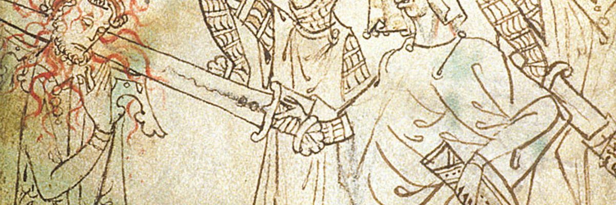 Morderstwo księcia na angielskiej miniaturze z XIII wieku. Ilustracja poglądowa