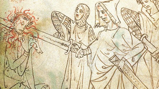 Morderstwo księcia na angielskiej miniaturze z XIII wieku. Ilustracja poglądowa