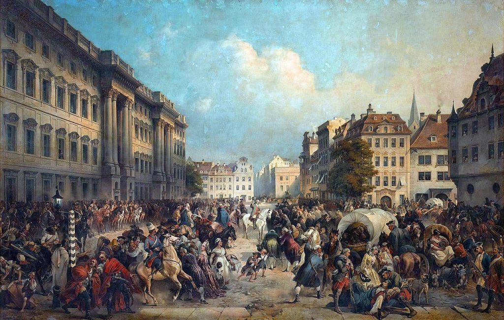 Rosyjscy żołnierze na ulicach Berlina w 1760 roku (Alexander Kotzebue/domena publiczna).