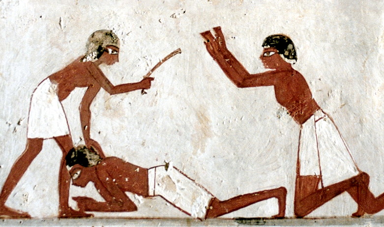Urzędnicy bijący oskarżonego rózgą. Malowidło z okresu Nowego Państwa