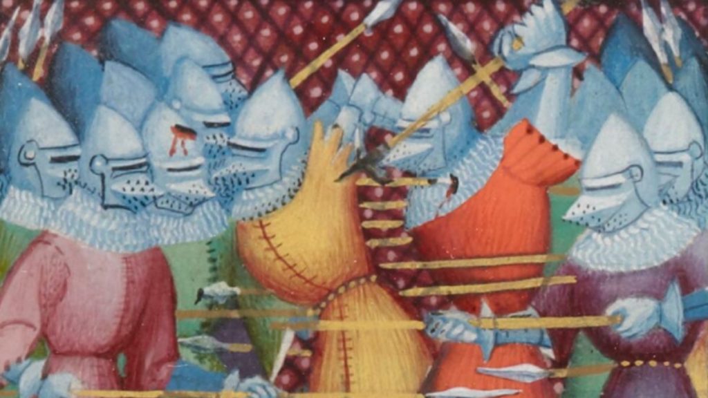Wyobrażenie bitwy pod Fontenoy na XIV-wiecznej francuskiej miniaturze