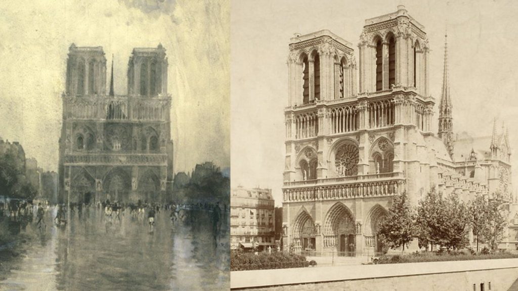 Katedra Notre Dame w Paryżu w XIX wieku.