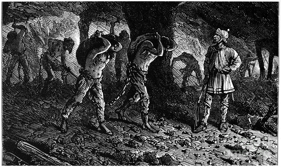 Praca w rzymskiej kopalni w wyobrażeniu XIX-wiecznego artysty.