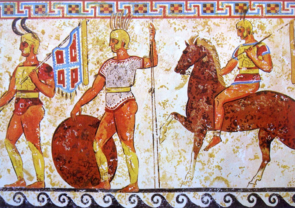 Samniccy wojownicy na fresku z IV wieku p.n.e. To z nimi Rzymianie walczyli na południu Półwyspu Apenińskiego (domena publiczna).
