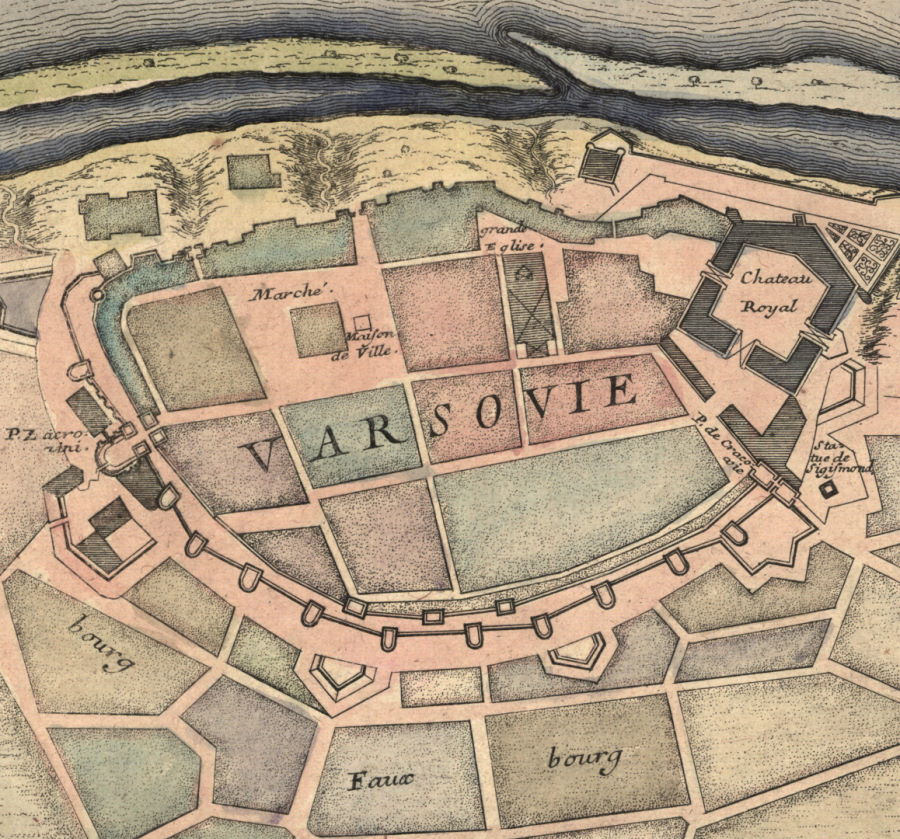 Układ przestrzenny Warszawy na planie z przełomu XVII i XVIII wieku