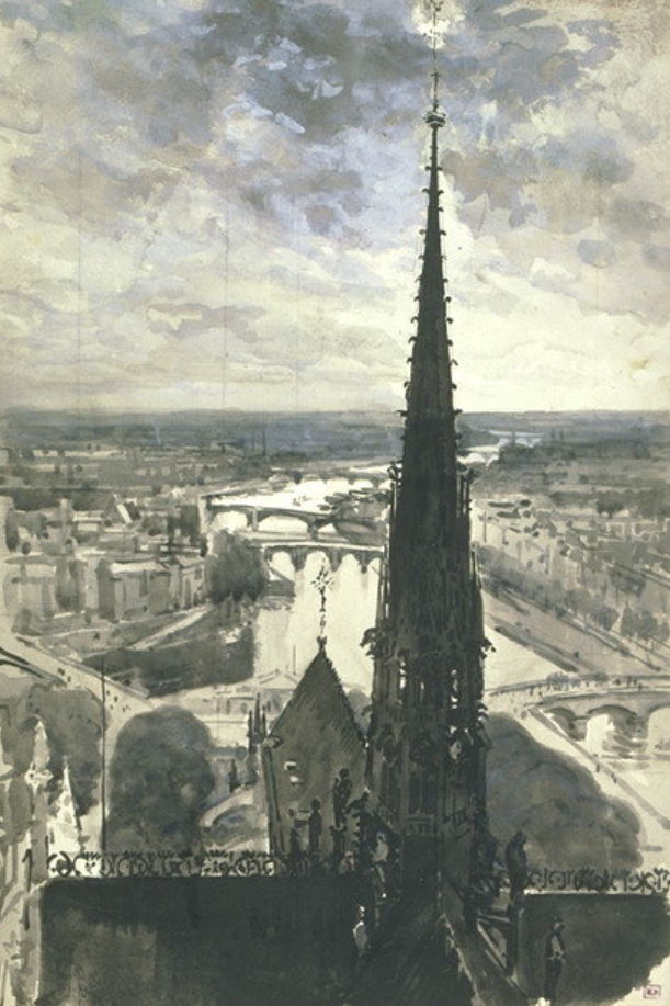 Widok z dachu katedry Notre Dame w Paryżu. Rok 1893.