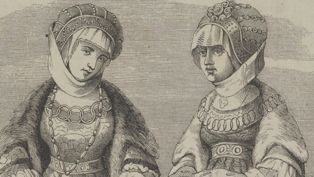 XVI-wieczne mężatki wysokiego stanu. Rysunek Juliusza Kossaka.