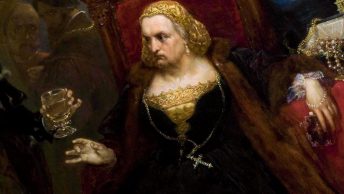 Bona Sforza przyjmuje kielich z trucizną. Scena w wyobrażeniu Jana Matejki