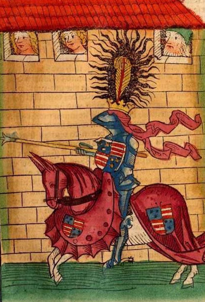 Herman II z Celje w pełnym rynsztunku rycerskim