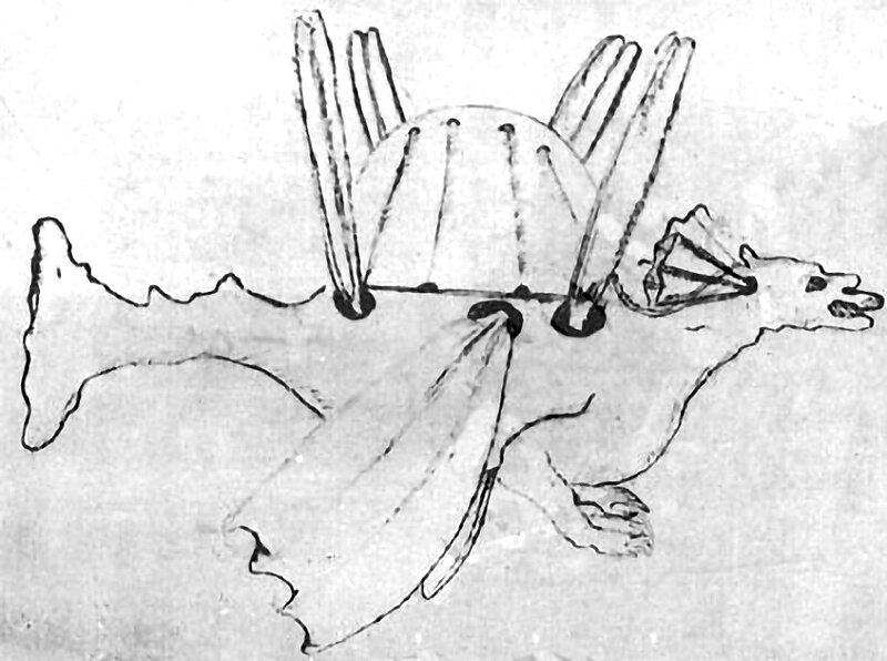 Pierwsza wersja projektu smoka latającego Burattiniego