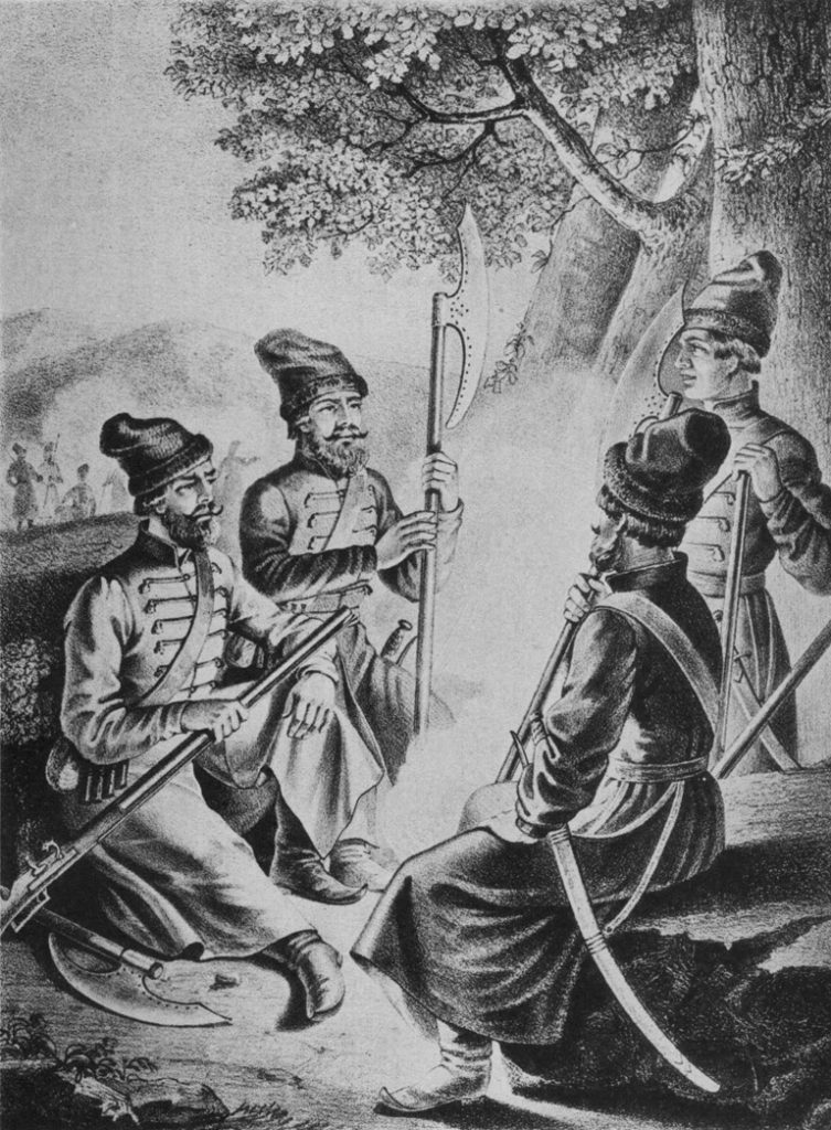 Rosyjscy żółnierzez z drugiej połowy XVII wieku na XIX wiecznej ilustracji (domena publiczna).