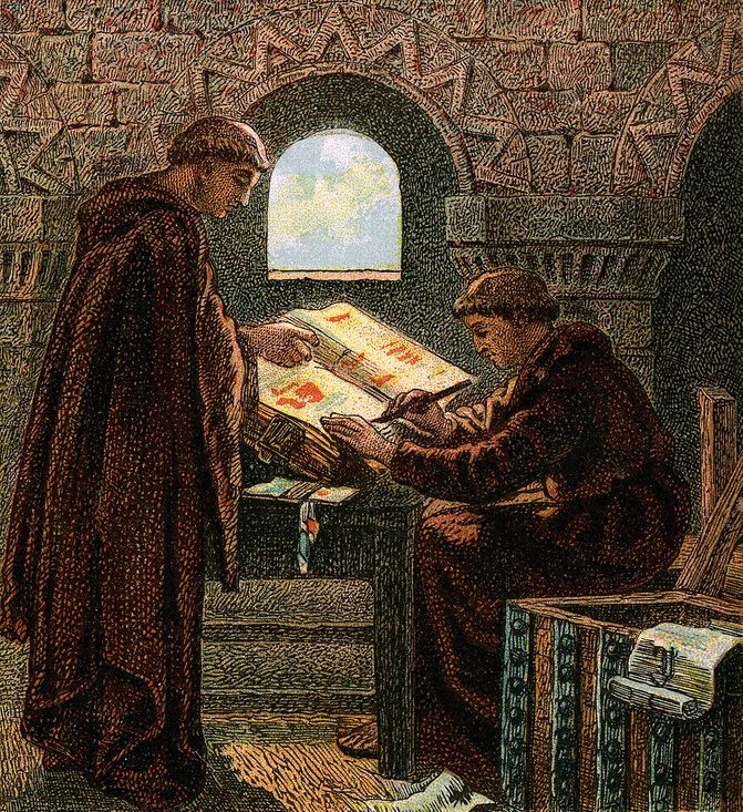 Średniowieczni mnisi na XIX-wiecznej ilustracji (domena publiczna).