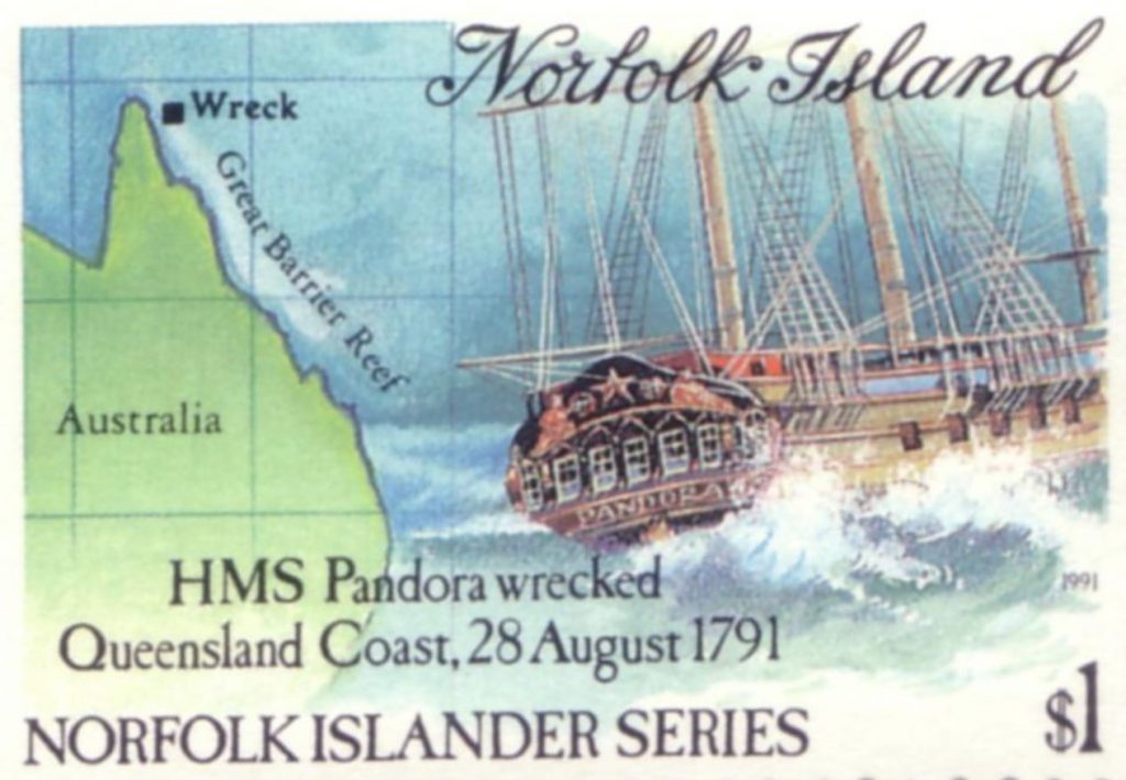 Tonąca Pandora na australijskim znaczku pocztowym