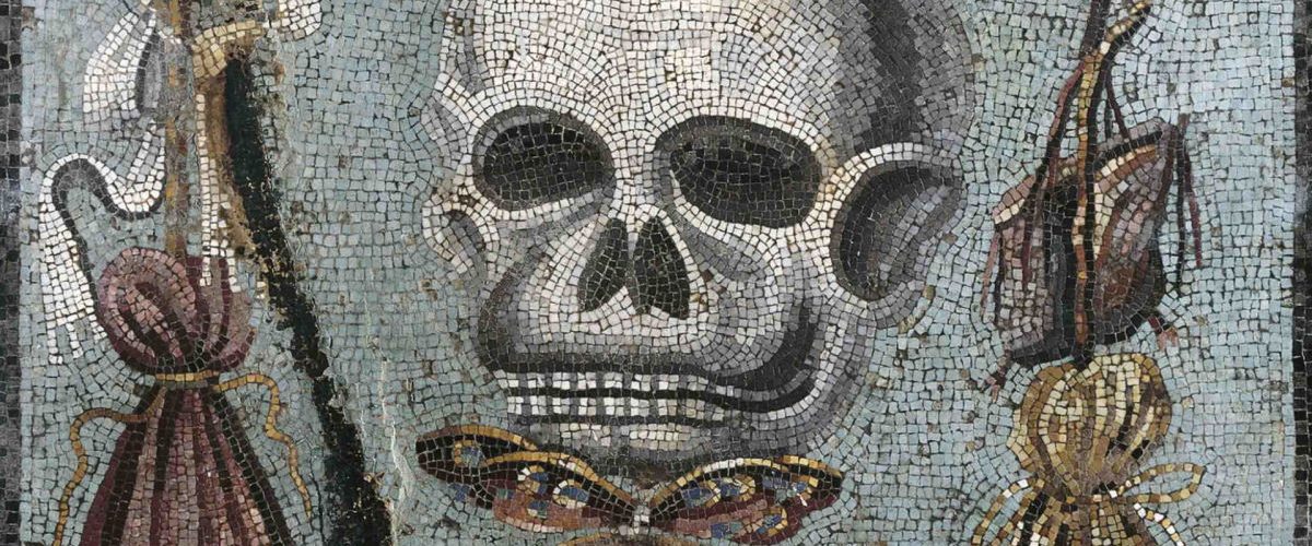 Wyobrażenie śmierci na oryginalnej mozaice z Pompejów.