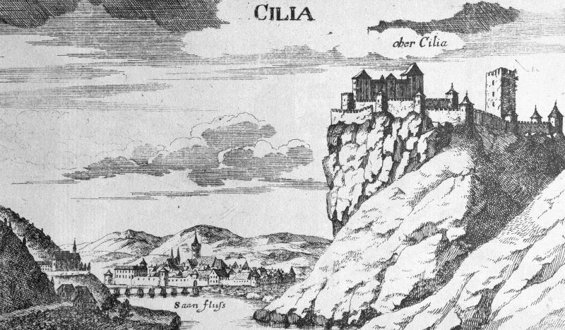 Zamek i miasto Celje. Panorama XVII-wieczna.