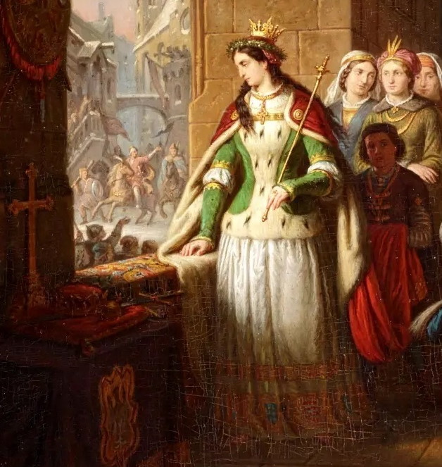 Królowa Jadwiga przypatrująca się wjazdowi Jagiełły na Wawel