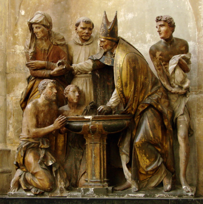 XVI-wieczne wyobrażenie chrztu świętego Augustyna, który zmienił wiarę jako dorosły mężczyzna.