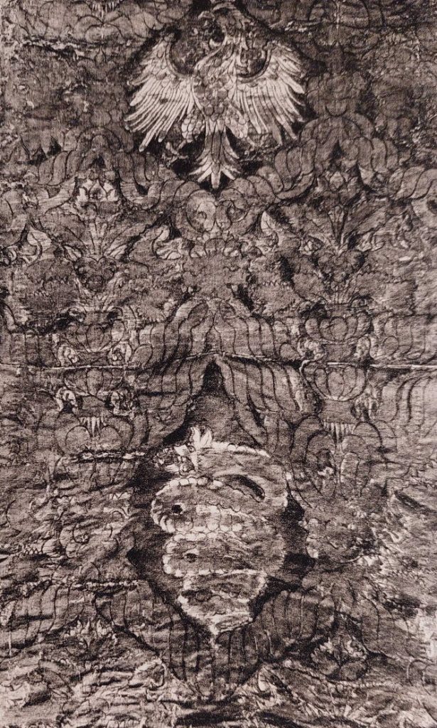 Fragment wawelskiego obicia ściennego z czasów Zygmunta Starego i królowej Bony