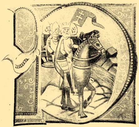 Król Andrzej II na czele wojsk krzyżowych podczas piątej krucjaty. Miniatura z epoki.