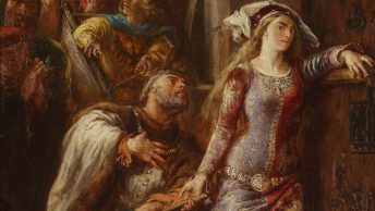 Królowa Jadwiga z siekierą w dłoni przymierza się do bramy Wawelu