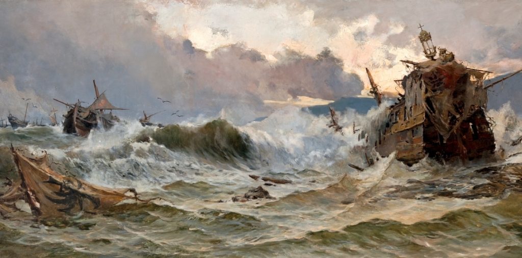 Obraz Jose Gartnera przedstawiająca wraki statków Wielkiej Armady (domena publiczna).