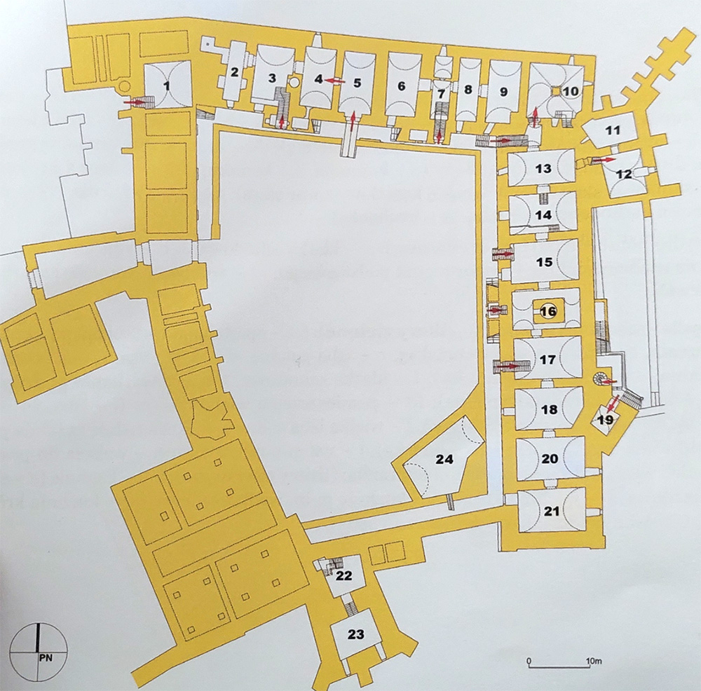 Plan piwnic Wawelu zamieszczony w książce S. Mossakowskiego Wawel zygmuntowski.
