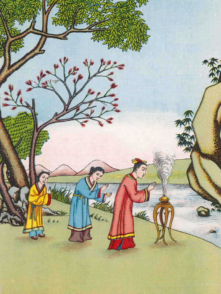 Chińska ofiara religijna na XIX-wiecznej grafice.
