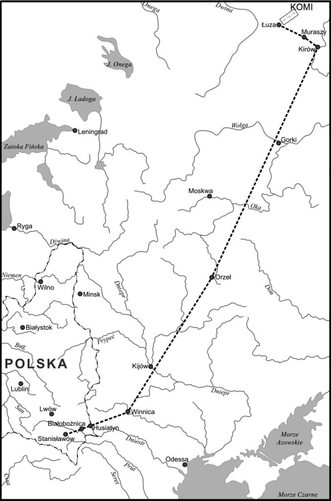 Trasa jaką przebyli Mariampolscy na Sybir. Mapa z książki Karolina Kaczorowska. Pierwsza Dama Emigracji (materiały prasowe).