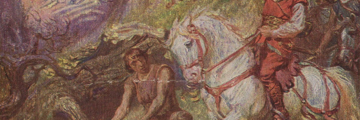 Lech przy gnieździe białych orłów. Grafika XIX-wieczna.