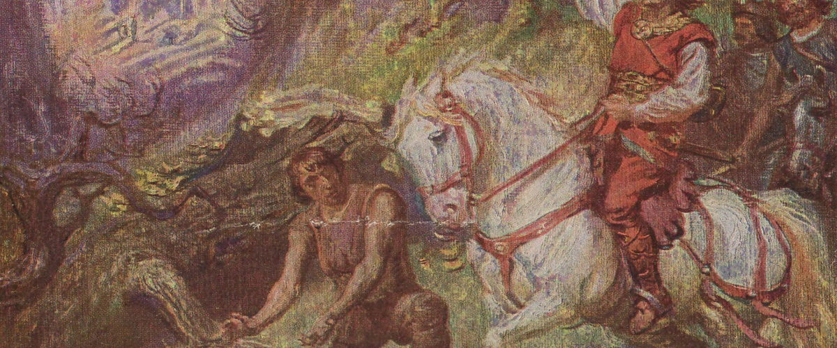 Lech przy gnieździe białych orłów. Grafika XIX-wieczna.
