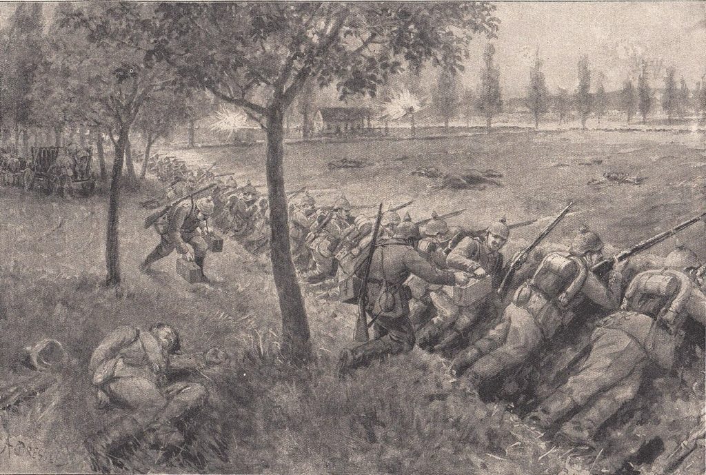 Niemieckie wojska w czasie walk pod Antwerpią latem 1914 roku (August Dressel/domena publiczna).