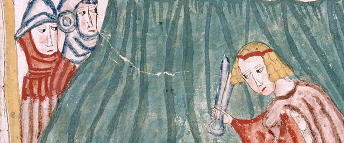 Scena biblijna według dworskich konwencji późnego średniowiecza. Miniatura z XV wieku