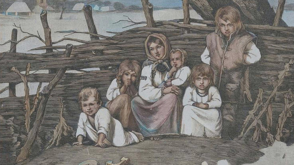 Scena wiejska. Chłopskie dzieci na XIX-wiecznej grafice.