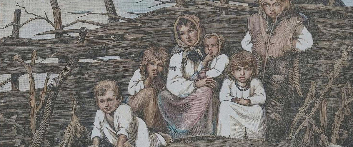 Scena wiejska. Chłopskie dzieci na XIX-wiecznej grafice.