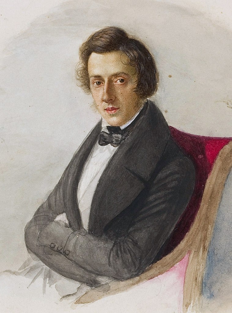 Portret Chopina namalowany przez Marię Wodzińską w 1836 roku (domena publiczna).