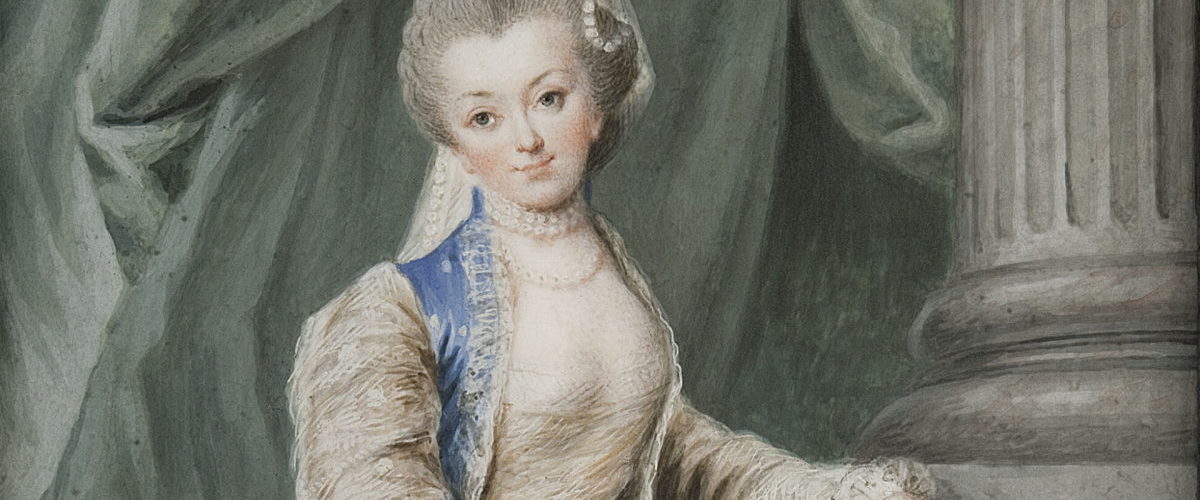 Portret Izabeli Czartoryskiej w stroju stylizowanym na wiejską pasterkę.